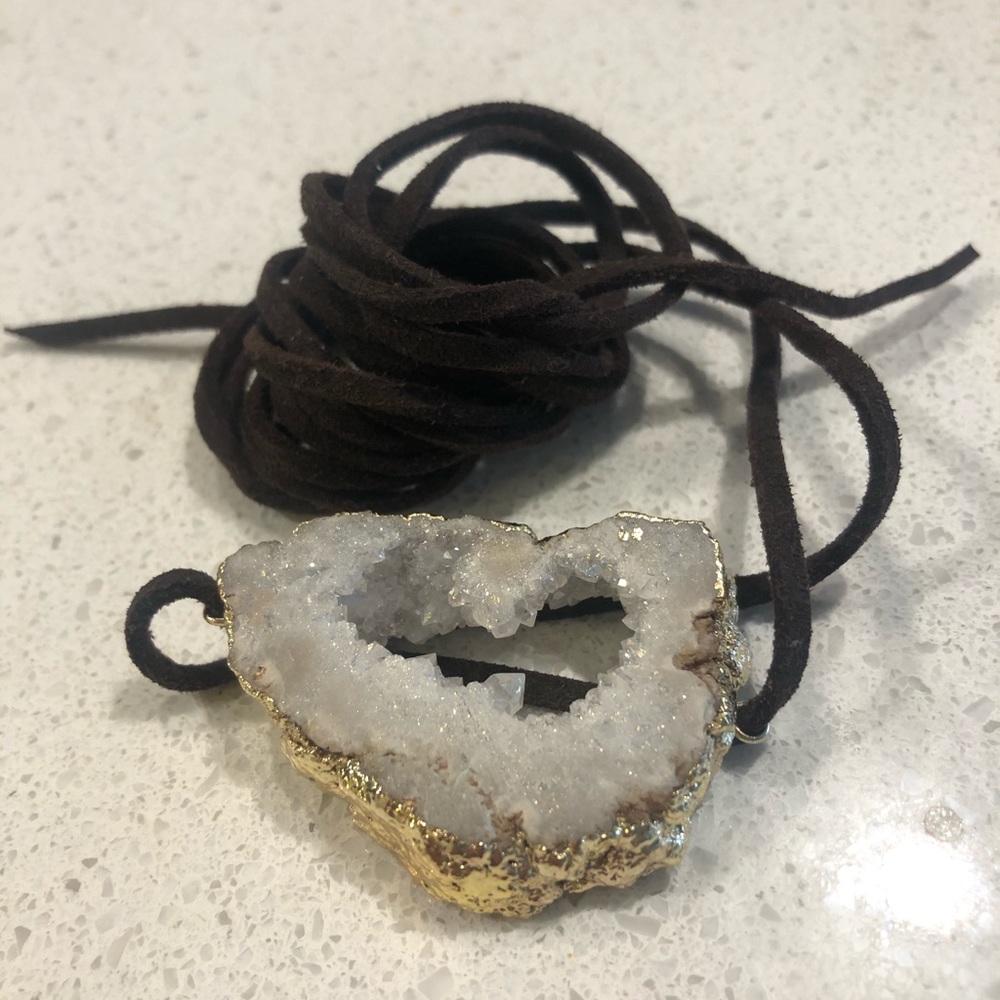Cream gemstone necklace/bracelet with brown tie